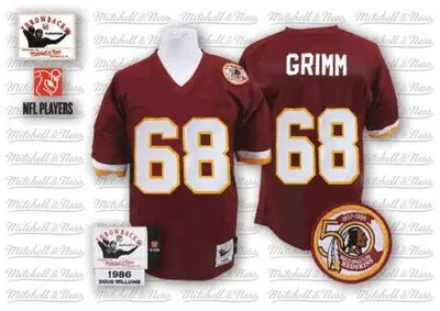 Men's Authentic Russ Grimm Washington Commanders Red Mitchell and Ness Burgundy Team Color With 50TH Patch Patch Throwback Jerse